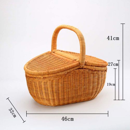  FrtyJdsa Handmade Wicker Basket with lid Insulated Multi-Season Outdoor Home Portable Picnic Set with Handle Shopping Available-B 46x32x41cm