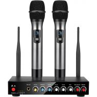 Wireless Microphone System, Frunsi Dual Cordless Microphone Echo Control with Multiport Receiver, Support Long Range Wireless Signal for Home Karaoke, Singing, DJ, Churching, Prese