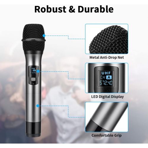  Wireless Microphone System, Frunsi Dual Cordless Microphone Echo Control with Multiport Receiver, Support Long Range Wireless Signal for Home Karaoke, Singing, DJ, Churching, Prese