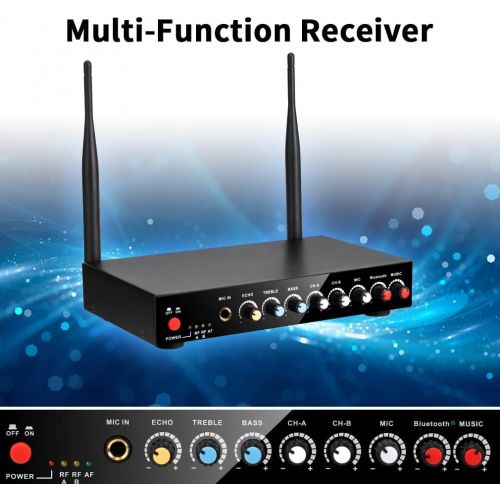  Wireless Microphone System, Frunsi Dual Cordless Microphone Echo Control with Multiport Receiver, Support Long Range Wireless Signal for Home Karaoke, Singing, DJ, Churching, Prese