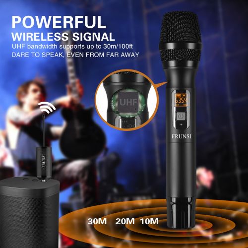  Wireless Handheld Microphone,Frunsi UHF 25 Channel Dynamic Dual Mic with 14 Portable Receiver, Plug and Play, Vocal Microphone for Church, Karaoke, Meeting, Presentation (Black)