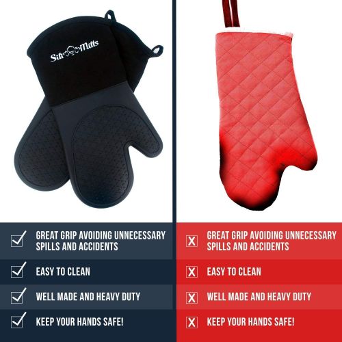  [아마존베스트]Silicone Oven Mitts Heat Resistant 500 Degrees - 2 Extra Long Silicone Oven Mitt Pot Holders - Food Safe Oven Gloves - BPA Free - Soft Inner Lining - (Black) - Frux Home and Yard