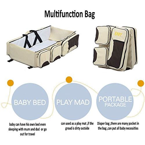  Fsight 3 in 1 - Diaper Bag - Travel Bassinet - Change Station - (Cream) - Multi-purpose Baby Diaper Tote Bag Bed Nappy Infant Carrycot Crib Cot Nursery Portable Change Table Portac