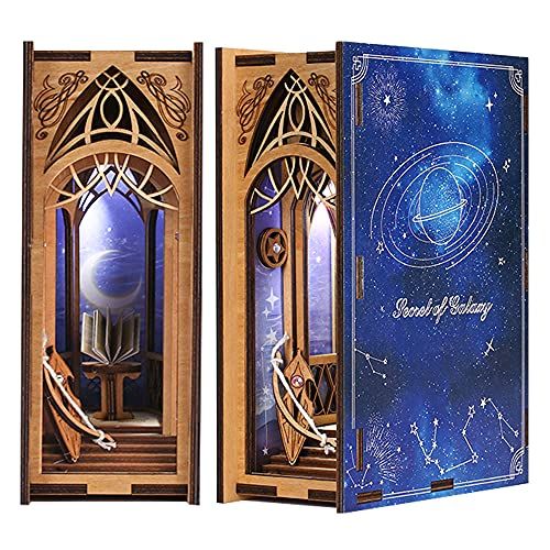  Fsolis 3D Wooden Puzzle, DIY Dollhouse Book Nook Bookshelf Insert Bookcase Book Stand Personalized Assembled Bookends Diorama Decor Alley Miniature Kit (SC10)