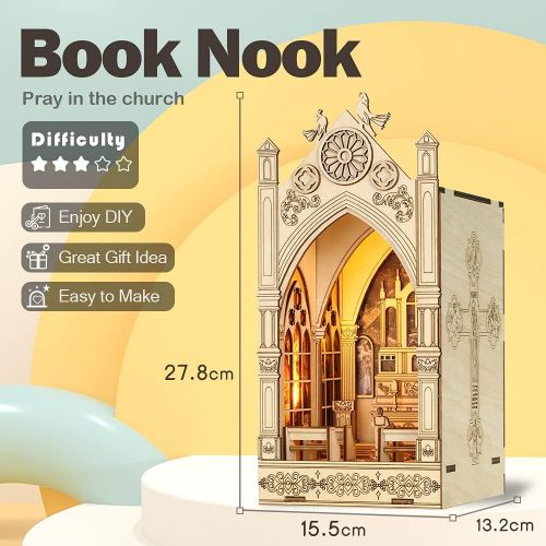  Fsolis 3D Wooden Puzzle, DIY Dollhouse Book Nook Bookshelf Insert Bookcase Book Stand Personalized Assembled Bookends Diorama Decor Alley Miniature Kit (MK03)