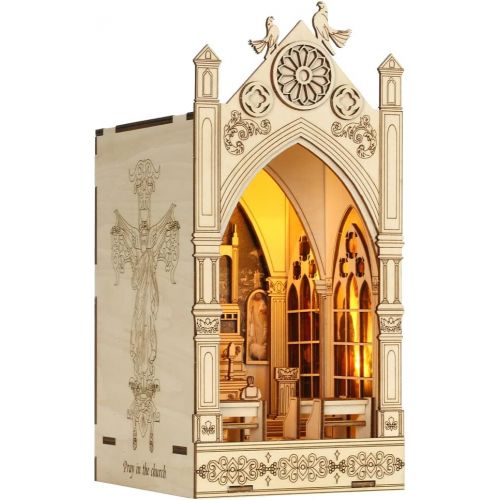  Fsolis 3D Wooden Puzzle, DIY Dollhouse Book Nook Bookshelf Insert Bookcase Book Stand Personalized Assembled Bookends Diorama Decor Alley Miniature Kit (MK03)