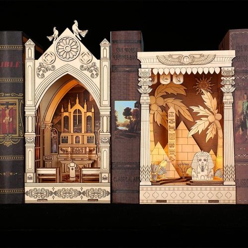  Fsolis 3D Wooden Puzzle, DIY Dollhouse Book Nook Bookshelf Insert Bookcase Book Stand Personalized Assembled Bookends Diorama Decor Alley Miniature Kit (MK03)