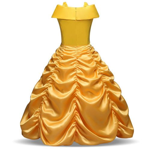  FuDaBang Little Girls Princess Layered Party Costume Off Shoulder Yellow Dress