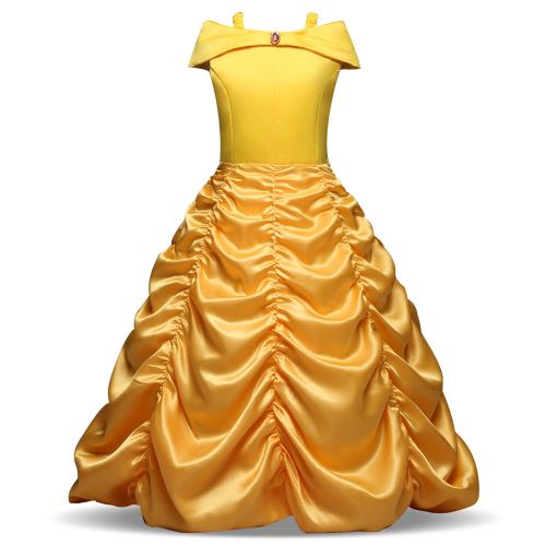  FuDaBang Little Girls Princess Layered Party Costume Off Shoulder Yellow Dress