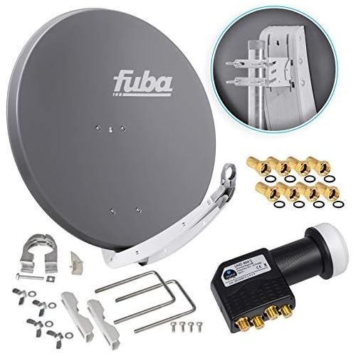  [아마존베스트]Fuba DAA 850 A 85 cm Satellite Dish Anthracite Aluminium Reflector + HB Digital UHD Quad LNB 4 Participants Direct Connection Black 4K Utra HDTV Full HD 3D Capable + 8x Gold-Plated