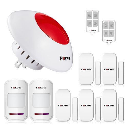  Fuers Standalone Home Office & Shop Security Alarm System Kit,Wireless Indoor Strobe Flashing Siren with Remote Key Fob and Door Contact Sensor