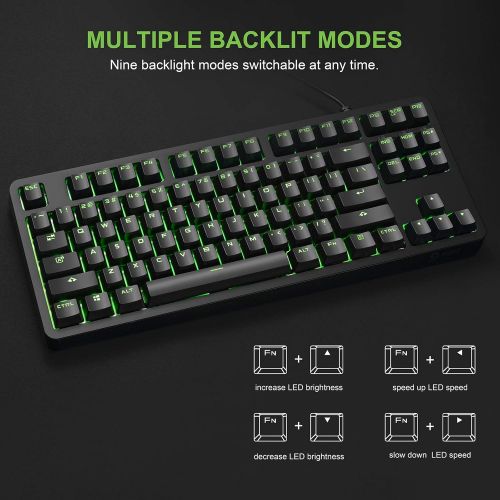  Fuhlen G87S TKL Mechanical Gaming Keyboard, 87 Keys Wired Keyboard with Green Backlit PBT Keycaps, Cherry MX Blue Switch (Black)