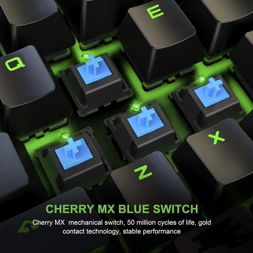  Fuhlen G87S TKL Mechanical Gaming Keyboard, 87 Keys Wired Keyboard with Green Backlit PBT Keycaps, Cherry MX Blue Switch (Black)