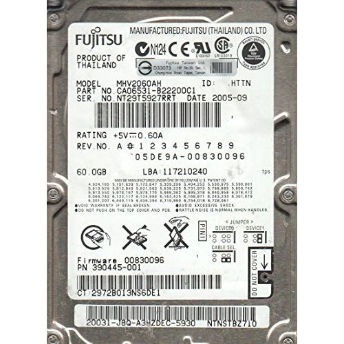  Fujitsu MHV2060AH 60GB UDMA/100 5400RPM 8MB 2.5 IDE Hard Drive