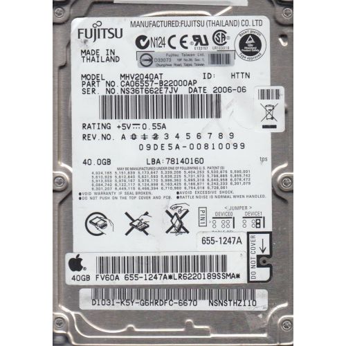  Fujitsu MHV2040AT 40GB UDMA/100 4200RPM 2MB 2.5-Inch Notebook Hard Drive