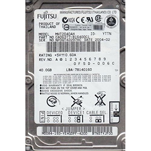  FUJITSU Mobile MHT2040AH - Hard drive - 40 GB - internal - 2.5 - ATA-100 - 5400 rpm - buffer: 8 MB