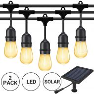 Fule 【2X48FT 2PACK】 Solar Outdoor String Lights,Heavy Duty S14 LED String Light 48FT,15 Hanging Sockets,1W Plastic Vantage Bulbs,Create Ambiance for Backyard Party Decoration/Cafe/