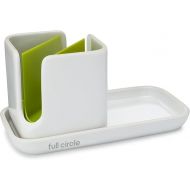 Full Circle Stash Ceramic Sink Caddy and Organizer, Green and White
