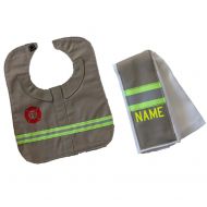 Fully Involved Stitching Personalized Firefighter Tan Burp Rag and Bib