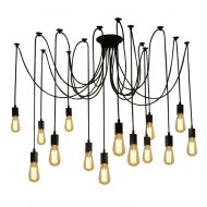 Fuloon DW68 Vintage Edison Multiple Ajustable DIY Ceiling Spider Lamp Pendant Lighting Chandelier Modern Chic Industrial Dining with Romote Control (14 Head Cable 200cm/78.7inch