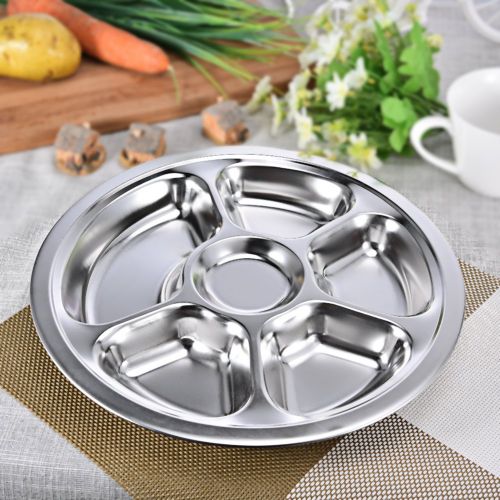  Fulstarshop Stainless Steel Round Divided Dinner Plate BPA Free Kids Plates Serving Tray Food Platter for Kids and Toddlers, 6 sections