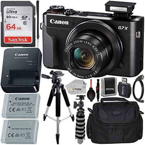  [아마존베스트]Fumfie Canon PowerShot G7 X Mark II Digital Camera (Black) with Essential Accessory Bundle - Includes: SanDisk Ultra 64GB SDXC Memory Card, 1x Replacement Battery, 57 Tripod, Carrying Cas