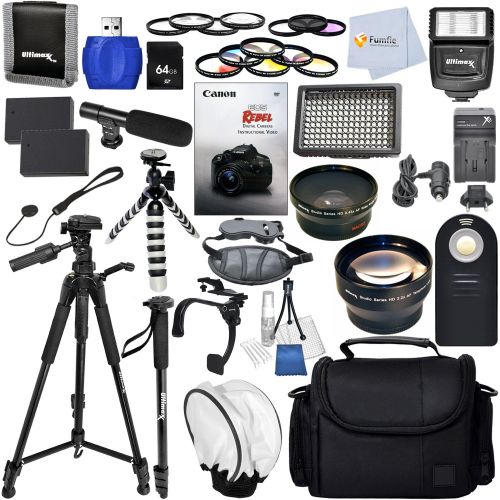  Fumfie Everything You Need Advanced Video Bundle for Canon T6i, T6s, 750D, 760D (Accessories for 67mm Lenses) Includes: 2 Extended Life Replacement Batteries + LED Light + Stabilizer + Mi