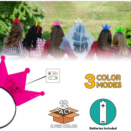  Fun Central 12 Pack - LED Crown Headband - Light Up Crowns and Tiaras for Girls- Assorted Colors