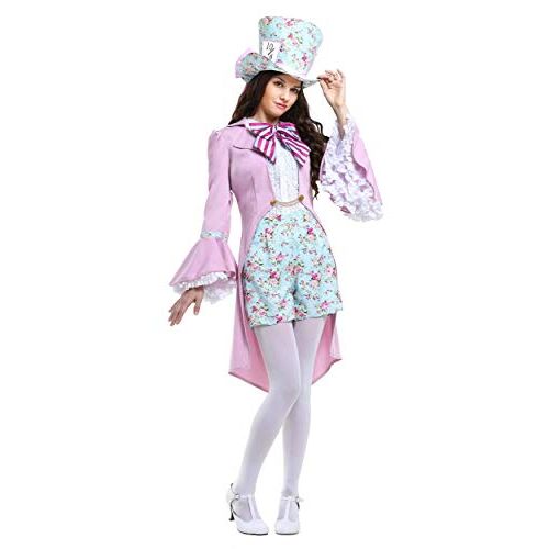  할로윈 용품Fun Costumes Adult Pretty Mad Hatter Costume Womens Alice in Wonderland Costume Pink Mad Hatter