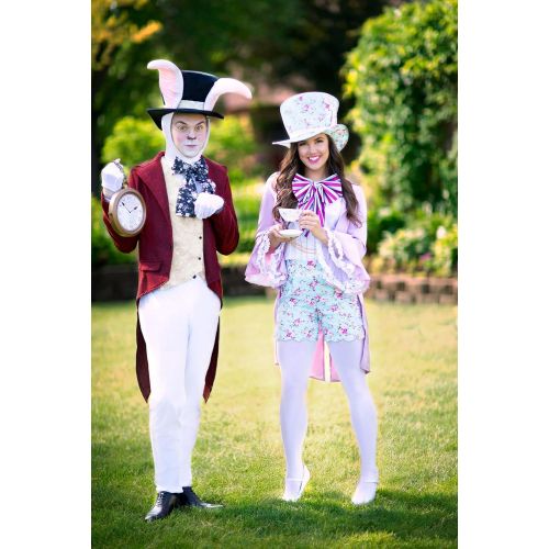  할로윈 용품Fun Costumes Adult Pretty Mad Hatter Costume Womens Alice in Wonderland Costume Pink Mad Hatter