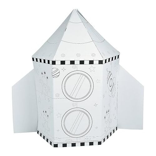  Fun Express Rocket Cardboard House for Kids - 5-Foot Tall Rocket Cardboard Playhouse for Kids, Hours of Creative Fun, Fuel Your Child's Imagination - A Safe Space for Kids to Dream, Play, and Imagine