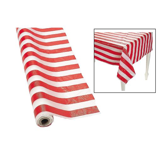  Fun Express SYNCHKG028647 Red and White Striped Tablecloth Roll 2 Pack