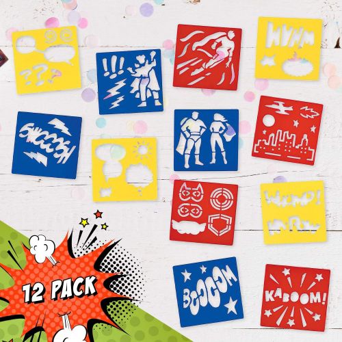  [아마존베스트]Fun Express Superhero Stencils (12 Pack) Plastic. 5 x 5. Super Hero