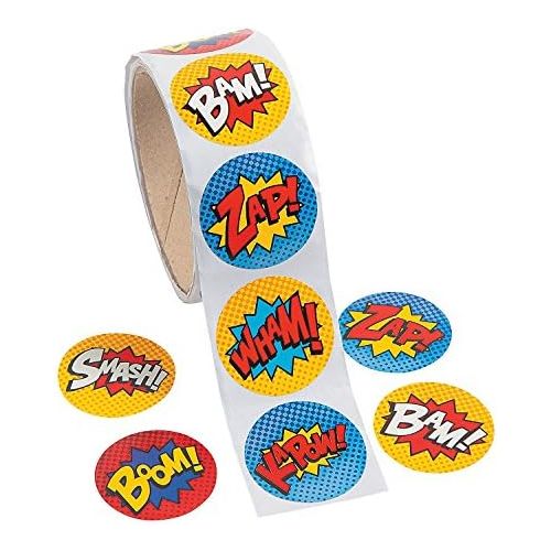  [아마존베스트]Fun Express Superhero Sticker Roll - 100 Pieces…