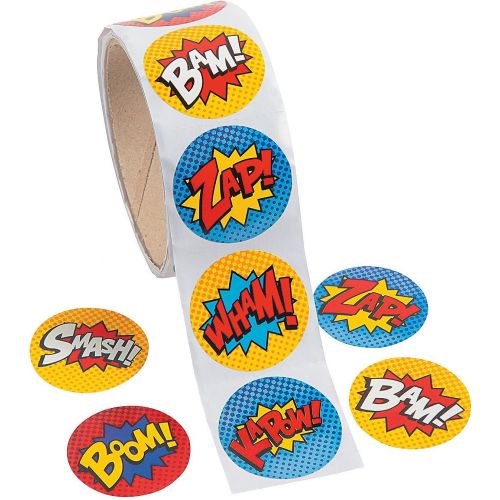  [아마존베스트]Fun Express Superhero Sticker Roll - 100 Pieces…