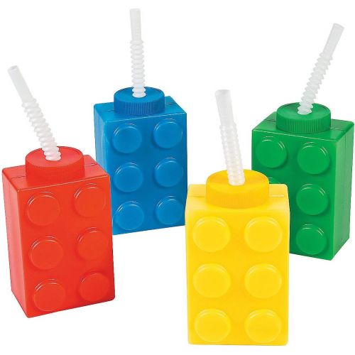  Fun Express Brick Block Party Cups (Set of 8 with Straws) Party Favor Supplies