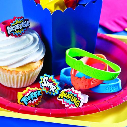  Fun Express Superhero Saying Rubber Bracelets (24 Pieces) Classroom Incentives, School Store Supplies, Party Favors