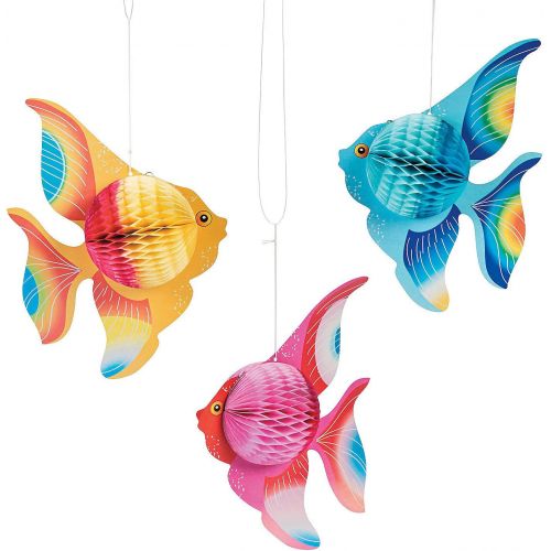  Fun Express Hanging Tissue Fish Decorations (6 pc) Party Decor, Hanging Decor, Under The Sea Adventures for Home, School or Office