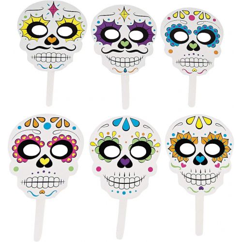  Fun Express Day The Dead Handheld Masks (6 pieces) Halloween Party Supplies, Dia de los Muertos Costume Accessories