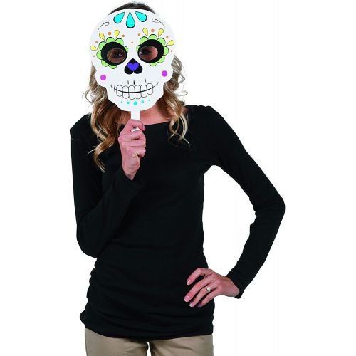  Fun Express Day The Dead Handheld Masks (6 pieces) Halloween Party Supplies, Dia de los Muertos Costume Accessories