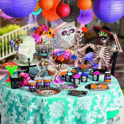  Fun Express Day The Dead Handheld Masks (6 pieces) Halloween Party Supplies, Dia de los Muertos Costume Accessories
