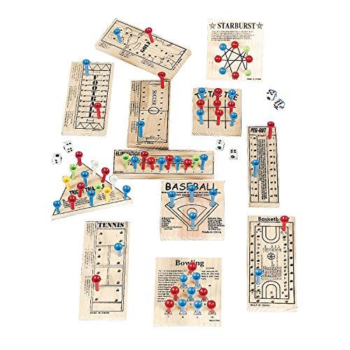  Fun Express Wooden Peg Board Game Variety Pack - Set of 12 - Variety of Old School and Old Fashioned Games