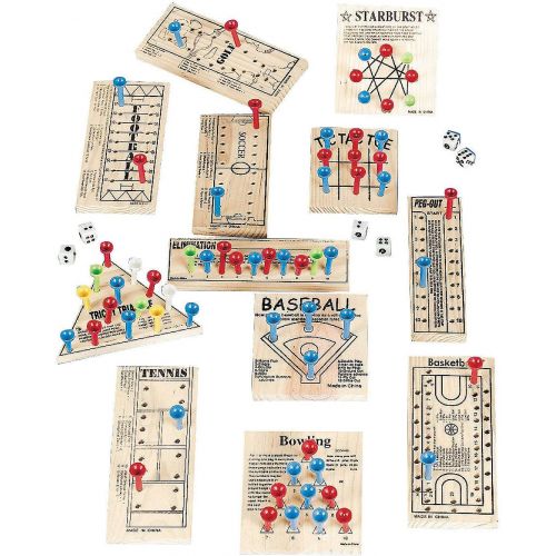  Fun Express Wooden Peg Board Game Variety Pack - Set of 12 - Variety of Old School and Old Fashioned Games