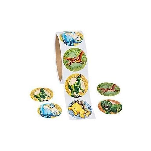  Fun Express - Cool Dinosaur Stickers - PREHISTORIC Party FAVOR - DINO - JURASSIC - Education Teacher Classroom ACTIVITY (2 Rolls of 100)