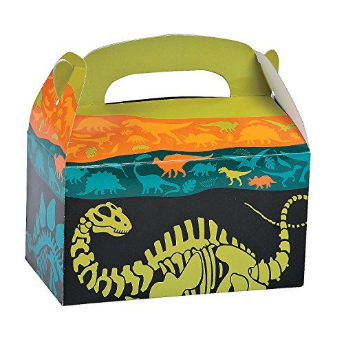  Fun Express Dinosaur Party Treat Boxes (12 Pieces) Dinosaur Treat Bags for Kids Birthdays, Party Favor Boxes