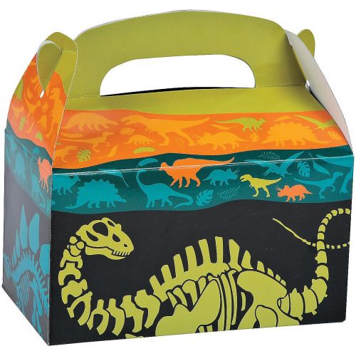  Fun Express Dinosaur Party Treat Boxes (12 Pieces) Dinosaur Treat Bags for Kids Birthdays, Party Favor Boxes