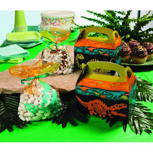  Fun Express Dinosaur Party Treat Boxes (12 Pieces) Dinosaur Treat Bags for Kids Birthdays, Party Favor Boxes