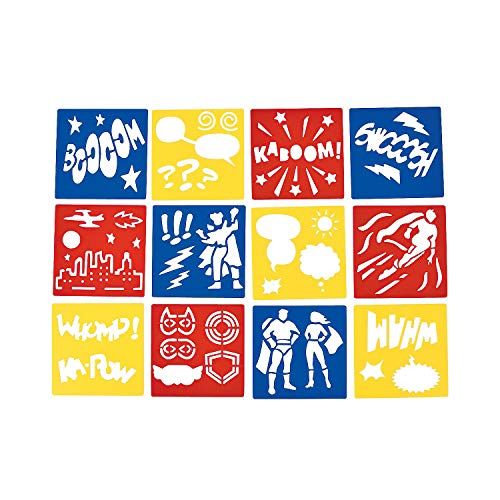  [아마존베스트]Fun Express Superhero Stencils (12 Pack) Plastic. 5 x 5. Super Hero