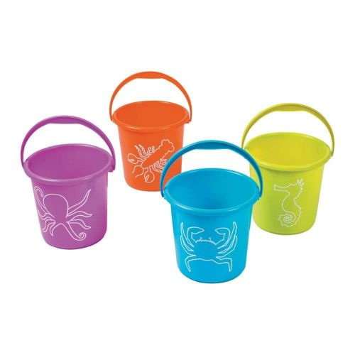  Fun Express Large Sand Pail Beach Buckets Assorted - Set of 12 Pails with Ocean prints