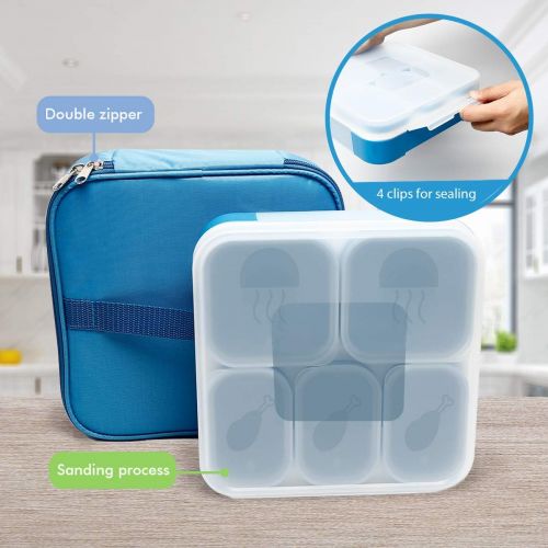  [아마존 핫딜] [아마존핫딜]Fun Life Bento Lunch Box, 5 Compartment Insulated Leakproof Meal Prep Container Eco-Friendly Reusable for Men, Women, Adults, Kids (blue)